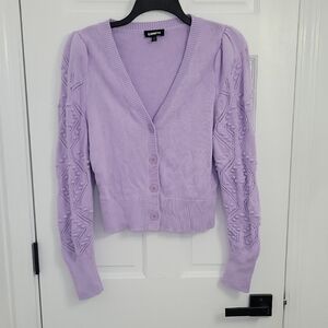 Express Purple Cardigan Sweater V-Neck Long Sleeve